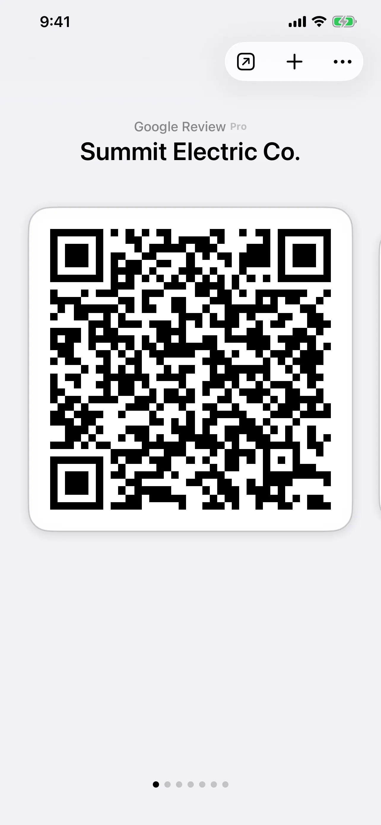QR Pad on iPhone showing a Google review QR code ready to show a customer.
